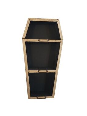 Decorative Black Cedar Coffin Shelf with Gold Trim and Nameplates
